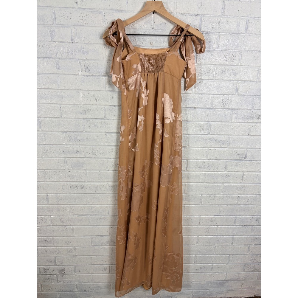 Show Me Your Mumu Edith Maxi Dress Womens S Nude Floral Burnout Tie Strap Formal - Picture 2 of 13